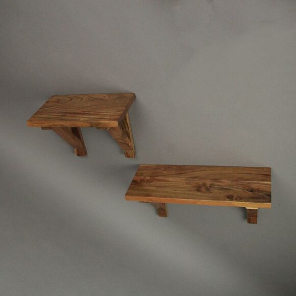Set of 2 Acacia Wood Wall Shelves With Mounting Hardware - Picture 4 of 5